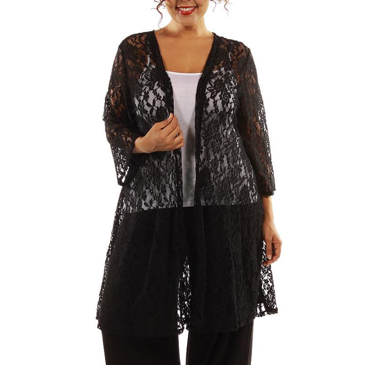 24/7 Comfort Apparel Elegant Lace Cardigan-plus