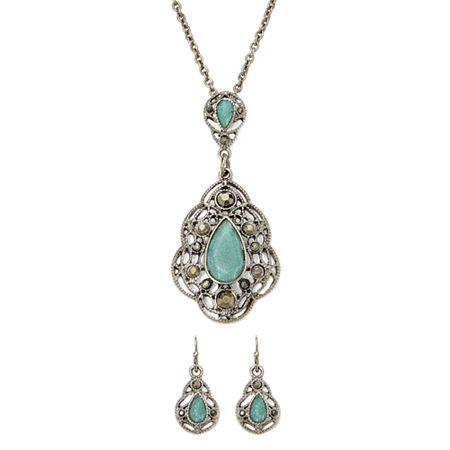 Liz Claiborne Blue Silver-tone Pendant Necklace And Earring Set