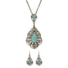 Liz Claiborne Blue Silver-tone Pendant Necklace And Earring Set