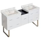 61.5-in. W Floor Mount White Vanity Set For 1 Holedrilling Bianca Carara Top Biscuit Um Sink
