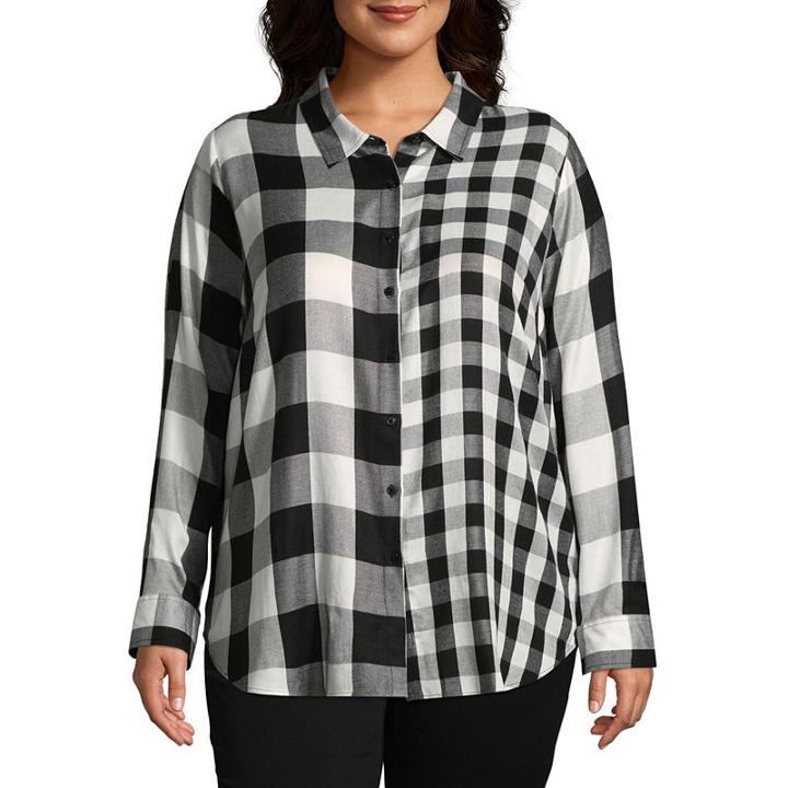 B+ Buffalo Plaid Tier Ruffle Sleeve Blouse - Plus