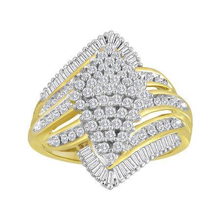 1 Ct. T.w. Diamond Cluster 14k Yellow Gold Over Sterling Silver Ring