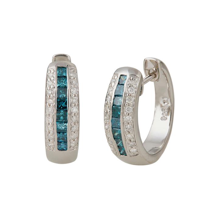 Limited Quantities 7/8 Ct. T.w. White And Color-enhanced Blue Diamond Hoop Earrings