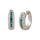 Limited Quantities 7/8 Ct. T.w. White And Color-enhanced Blue Diamond Hoop Earrings