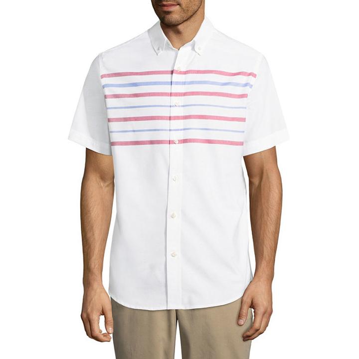 St. John's Bay Short Sleeve Stripe Button-front Shirt-slim