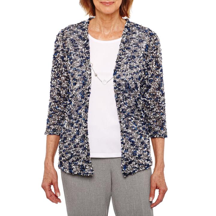 Alfred Dunner Arizona Sky 3/4 Sleeve Crew Neck Layered Sweaters
