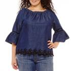 Convertible Embroidered Blouse - Plus