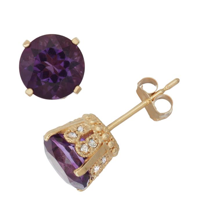 Genuine Amethyst And 1/6c. T.t.w. Diamond 10k Yellow Gold Earrings