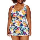 Azul By Maxine Of Hollywood Solid Swim Dress- Plus