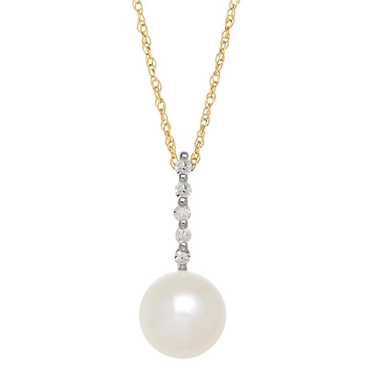 Certified Sofia™ Cultured Freshwater Pearl & Diamond Accent 10k Yellow Gold Pendant