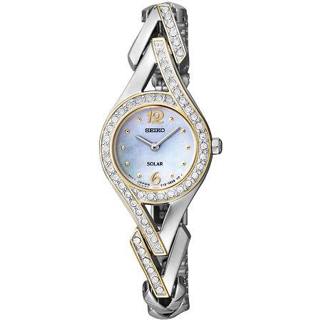 Seiko Womens Two-tone Crystal Accent Mother-of-pearl Solar Watch Sup174