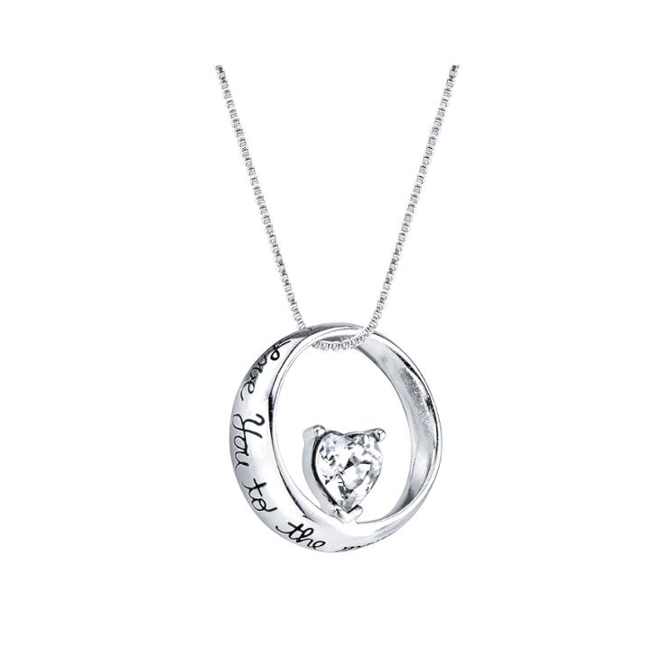 Cubic Zirconia Sterling Silver Love You To The Moon Circle Pendant Necklace