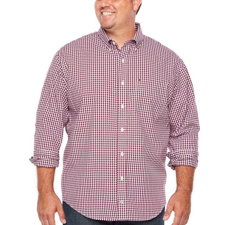 Izod Premium Essential Wovens Long Sleeve Gingham Button-front Shirt-big And Tall