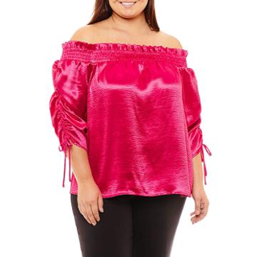 Project Runway 3/4 Sleeve Round Neck Knit Blouse-plus