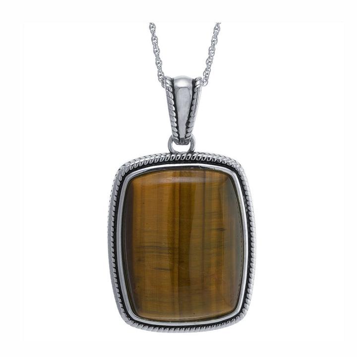 Womens Genuine Brown Tiger's Eye Rectangular Pendant Necklace