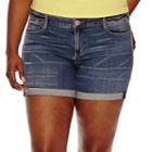 Arizona Roll-cuff Mid-rise Relaxed-fit Denim Shorts - Juniors Plus