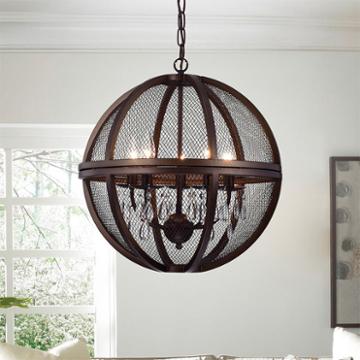Manin 5-light Antique Bronze Metal/crystal Caged Globe Pendant Light