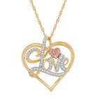 14k Tri-tone Gold Over Silver Crystal Love Heart Pendant Necklace