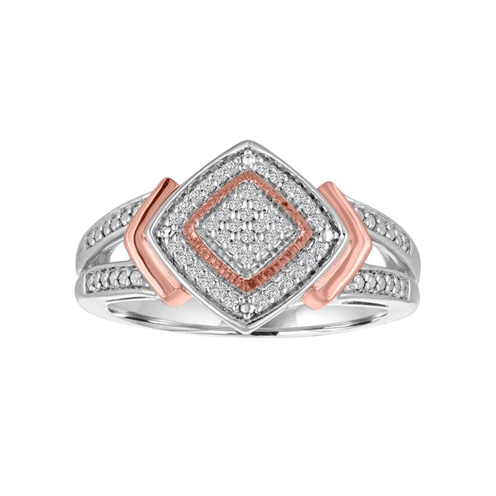 Womens 1/10 Ct. T.w. Diamond Sterling Silver & 14k Rose Gold Over Silver Ring