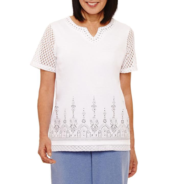 Alfred Dunner Long Weekend Short Sleeve Split Crew Neck T-shirt