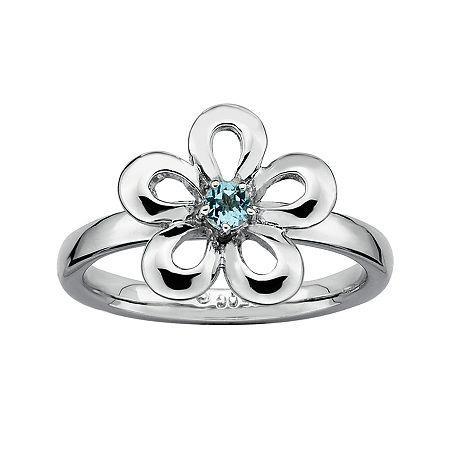 Personally Stackable Lab-created Blue Topaz Sterling Silver Flower Ring