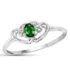 Womens Diamond Accent Chrome Diopside Green Sterling Silver Heart Delicate Ring