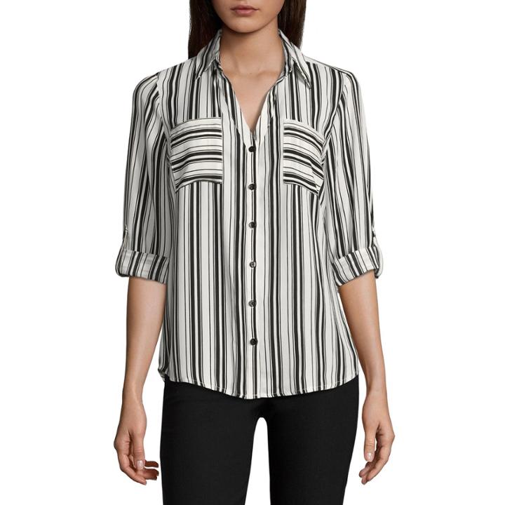 By & By Long Sleeve Dobby Stripe Blouse-juniors