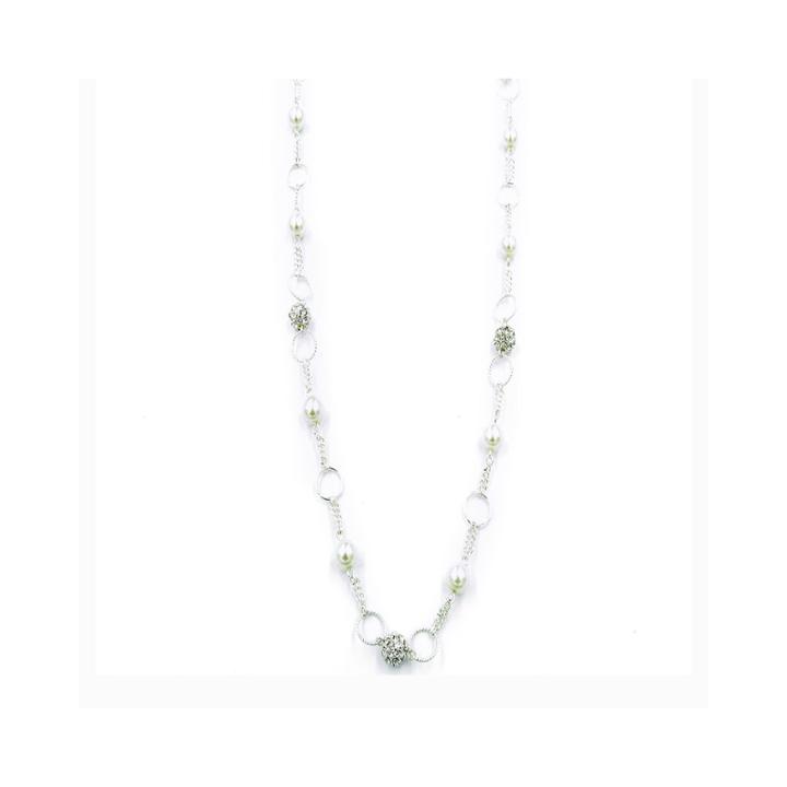 Vieste Simulated Pearl & Crystal Fire Ball Silver-tone Chain Necklace