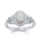 Enchanted By Disney Womens 1/10 Ct. T.w. Opal Sterling Silver Cocktail Ring