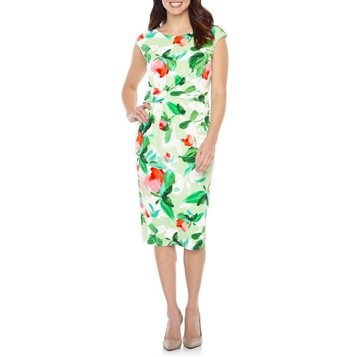 London Style Cap Sleeve Floral Sheath Dress