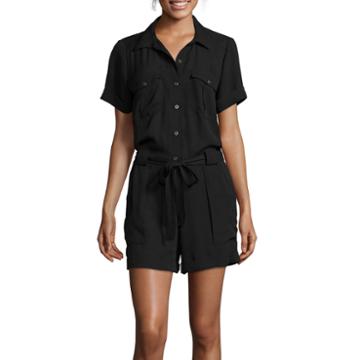 Fifth & Park Short-sleeve Belted Cargo Romper