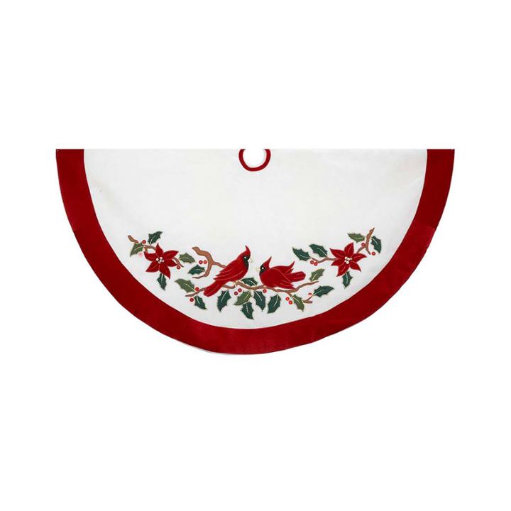 Kurt Adler 48 Velvet Red And White With Cardinals Appliqu Tree Skirt