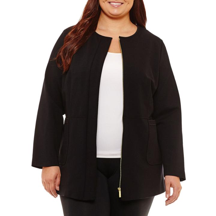 Liz Claiborne Collarless Ponte Jacket-plus