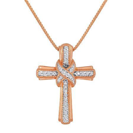1/10 Ct. T.w. Diamond 14k Rose Gold Over Sterling Silver Cross Pendant Necklace