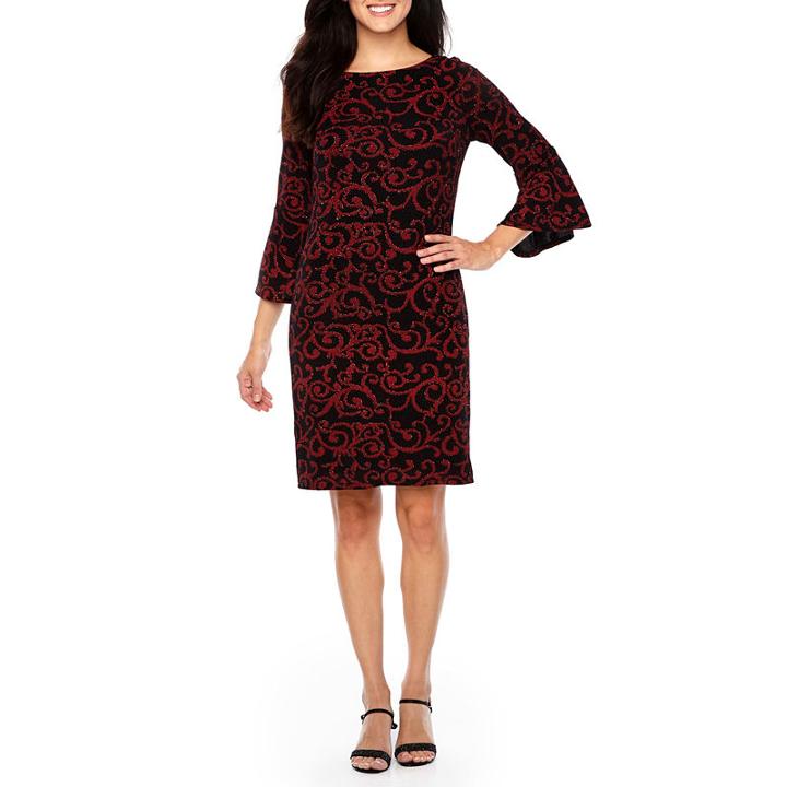 Jessica Howard 3/4 Sleeve Scroll Shift Dress