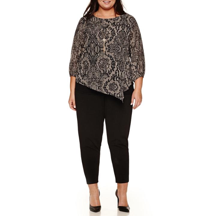 Alyx 3/4 Sleeve Lace Printed Blouse With Necklace-plus