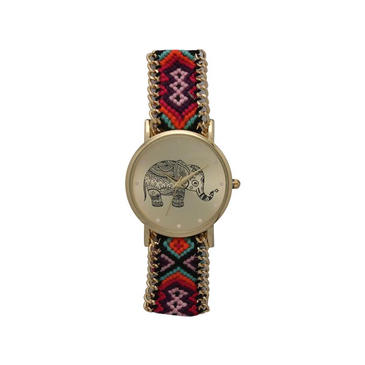 Olivia Pratt Womens Pink And Orange Braided Elephant Print Dial Strap Watch 14811