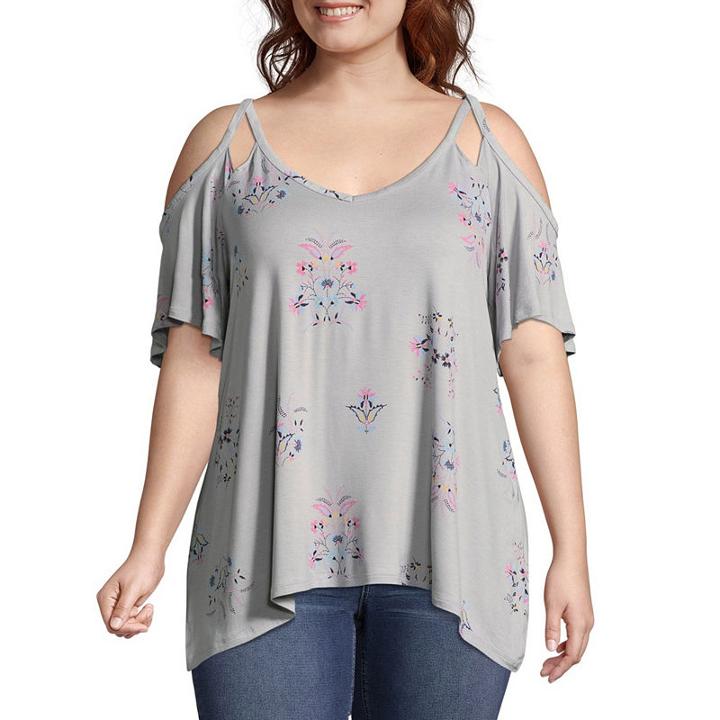 A.n.a Short Sleeve Cutout Cold Shoulder Top - Plus