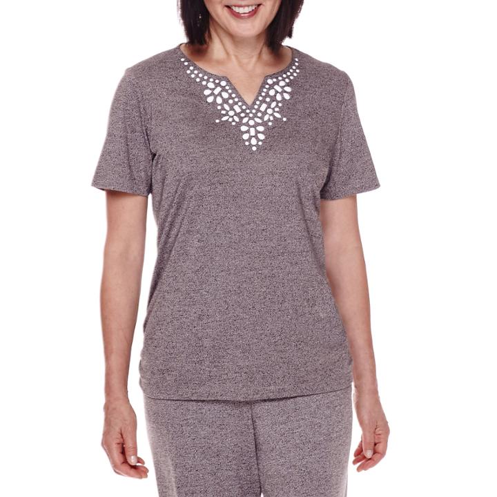 Alfred Dunner Acadia Short-sleeve Beaded-yoke Top