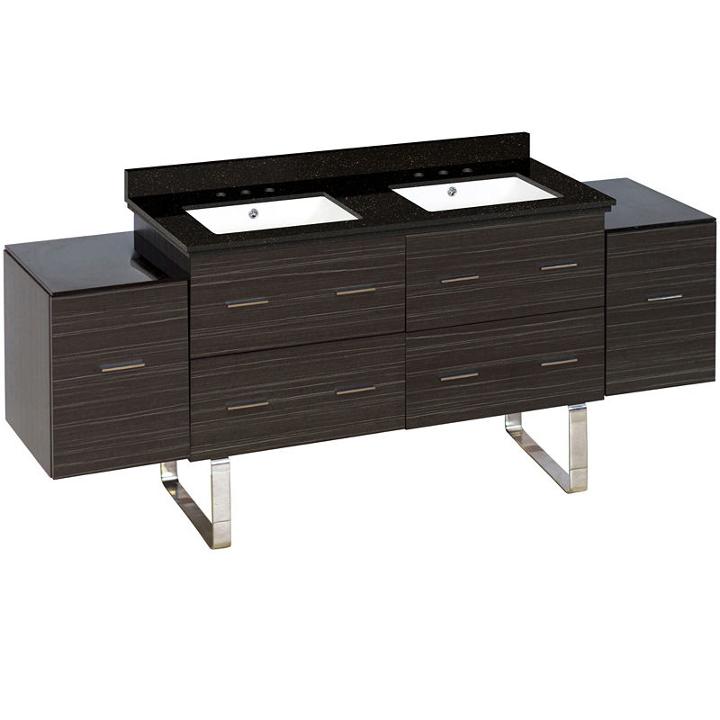 75.5-in. W Floor Mount Dawn Grey Vanity Set For 3h8-in. Drilling Black Galaxy Top White Um Sink