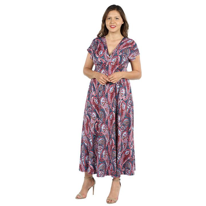 24seven Comfort Apparel Constance Multicolor Paisley Empire Waist Maxi Dress - Plus