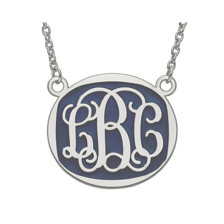 Personalized 26mm Sterling Silver Enamel Oval Monogram Necklace