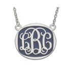 Personalized 26mm Sterling Silver Enamel Oval Monogram Necklace