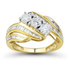 Womens 1 Ct. T.w. Genuine Round White 10k Gold 3-stone Ring