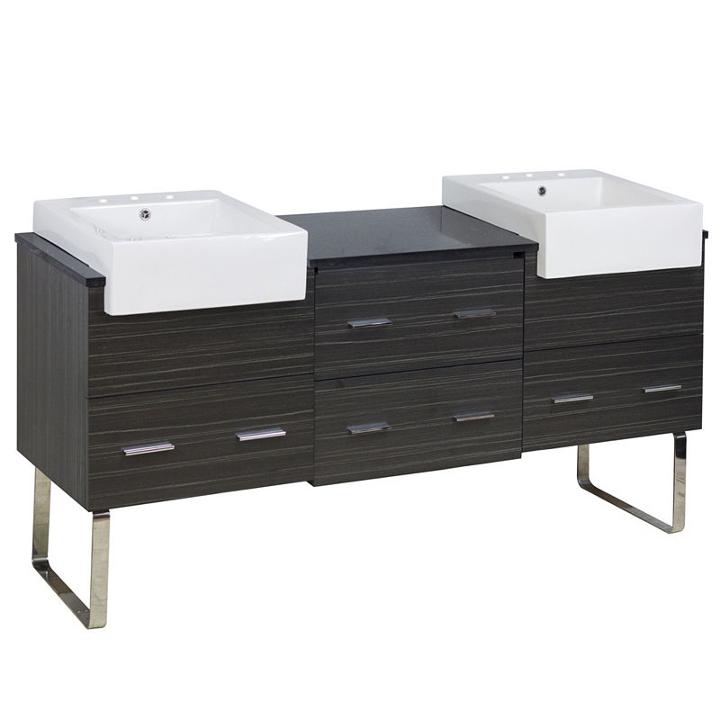 73.5-in. W Floor Mount Dawn Grey Vanity Set For 3h8-in. Drilling Black Galaxy Top