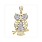 14k Two-tone Gold Swinging Owl Charm Pendant