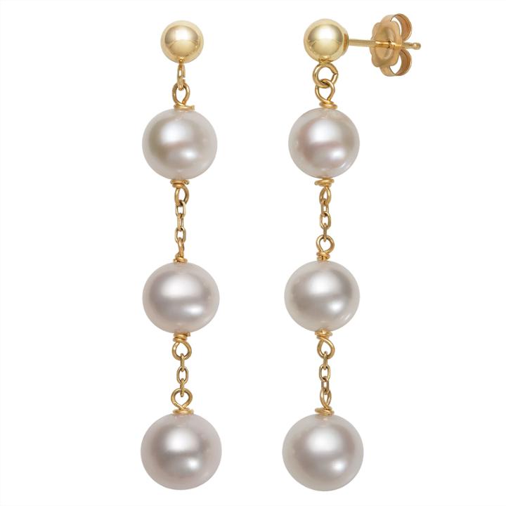 White Pearl 10k Gold Drop Earrings