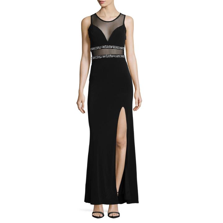 City Triangle Sleeveless Long Illusion Party Dress-juniors