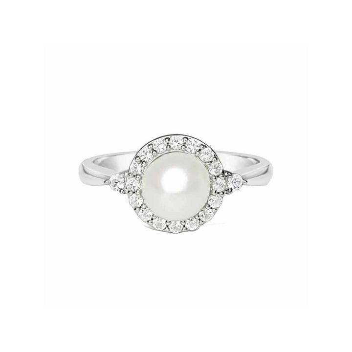 Womens Freshwater Pearl & Lab-created White Sapphire Sterling Silver Cocktail Ring