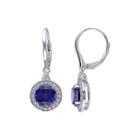 Lab-created Blue And White Sapphire Sterling Silver Leverback Earrings